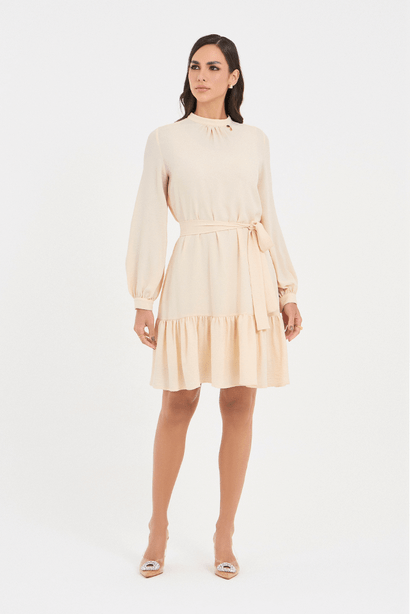 05 vestido aveia curto gola alta com barrado
