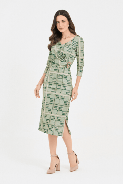 12 vestido midi justo estampado marrom