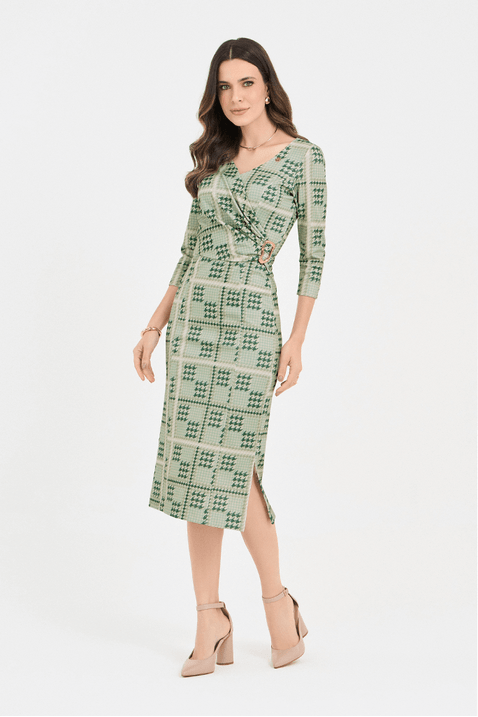12 vestido midi justo estampado marrom