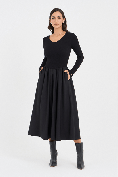05 vestido preto midi gode cintura baixa
