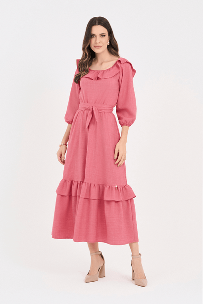 13 vestido marrom midi gode com babado
