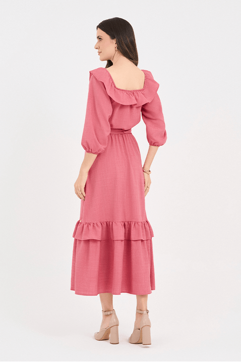 12 vestido marrom midi gode com babado