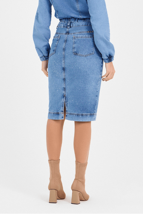 03 saia jeans reta com recortes e ziper frontal