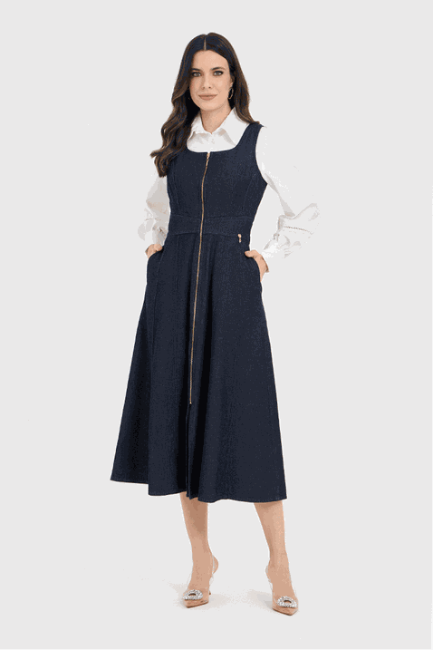 02 vestido azul jeans cavado com recortes