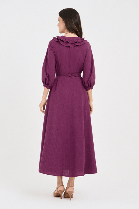 05 vestido rosa fuscia gode midi com babado