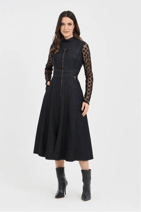 03 vestido preto jeans cavado com recortes
