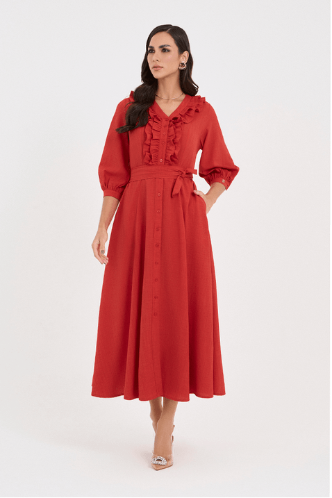 09 vestido rosa fuscia gode midi com babado