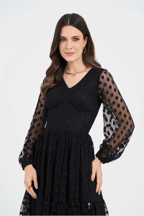 Vestido Preto Tule Poá Curto Via Tolentino