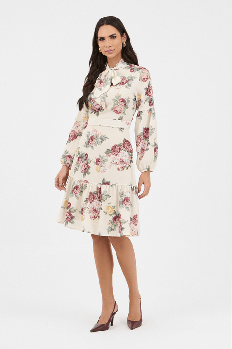 05 vestido azul curto estampado com amarracao no decote