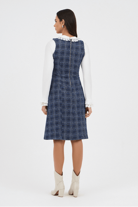 01 vestido azul tweed cavado curto evase