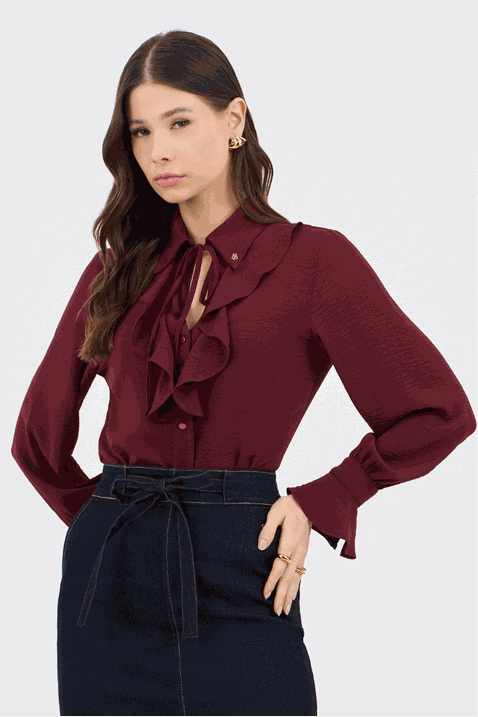 04 camisa vinho plano mangas longas e amarracao no decote