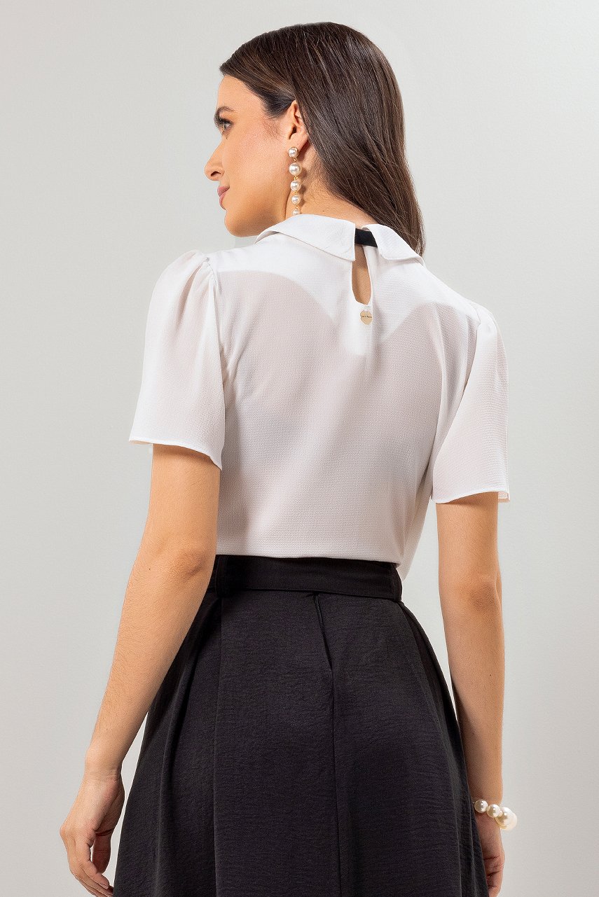 Blusa Off White Crepe Com Laço Laura Rosa