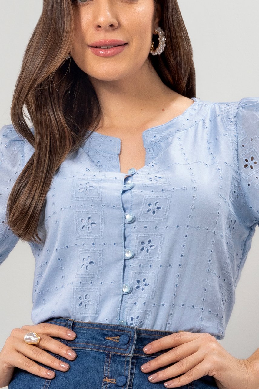 Camisa Azul Laise Laura Rosa