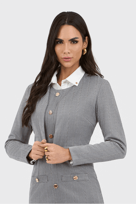 05 blazer chevron risca de giz com mangas longas