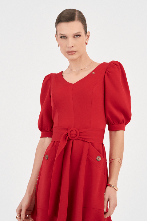 Vestido Vermelho Em Alfataria Godê Midi Via Tolentino