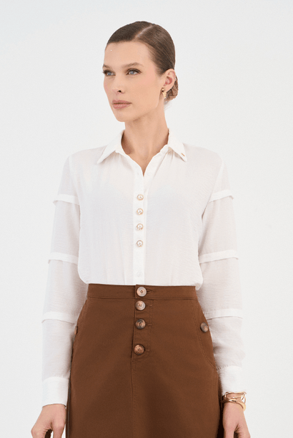 04 camisa off white plano e mangas 3 4 com pregas