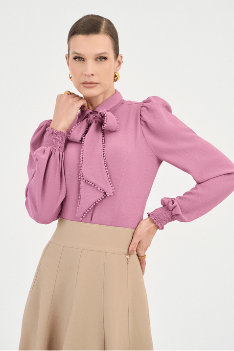 08 camisa rosa de crepe com laco removivel