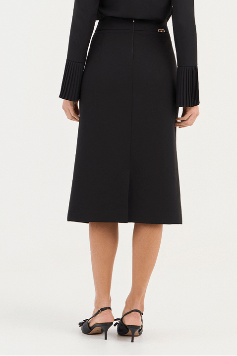 Saia Preta Midi Em Alfaiataria Com Botões Encapados Via Tolentino