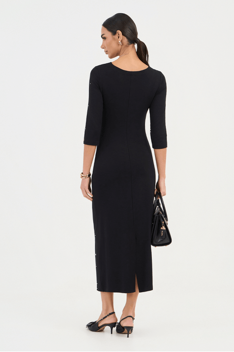 04 vestido bordo em malha midi com fivela e franzido