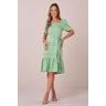 Vestido Verde Curto no Viscolinho com Pregas Deitadas Analia Tata Martello