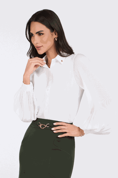 02 camisa off white mangas longas com plissado
