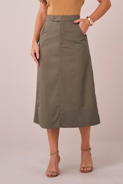 saia verde midi com bolsos 1