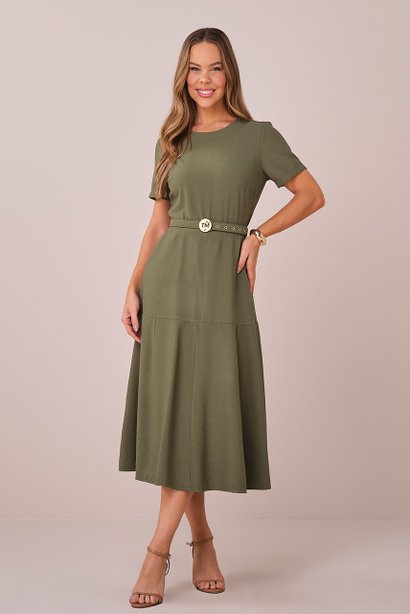 Vestido Verde Midi na Alfaiataria Fluido Marlene Tatá Martello