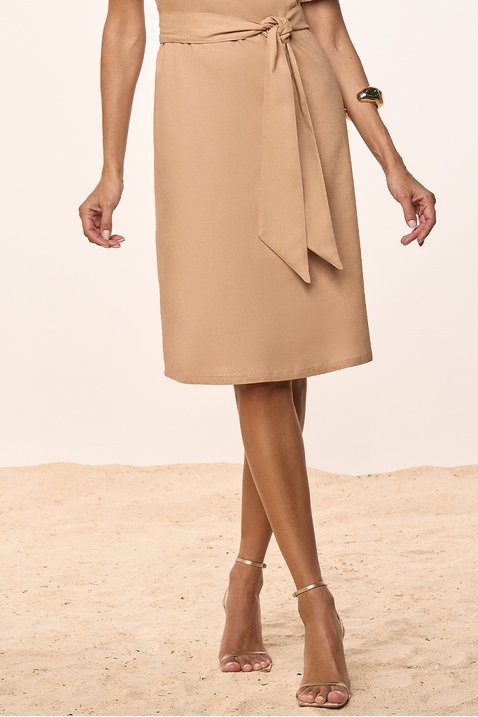 vestido caramelo evase de linho com faixa titanium jeans 7