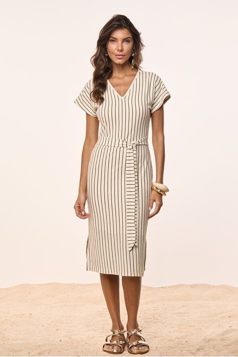 vestido verde de malha listrado verde com faixa titanium jeans 7