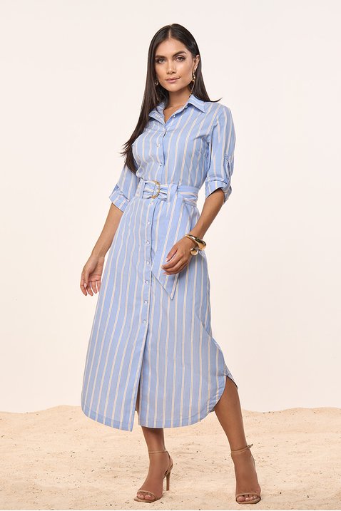 chemise azul de tricoline listrado com faixa titanium jeans 7