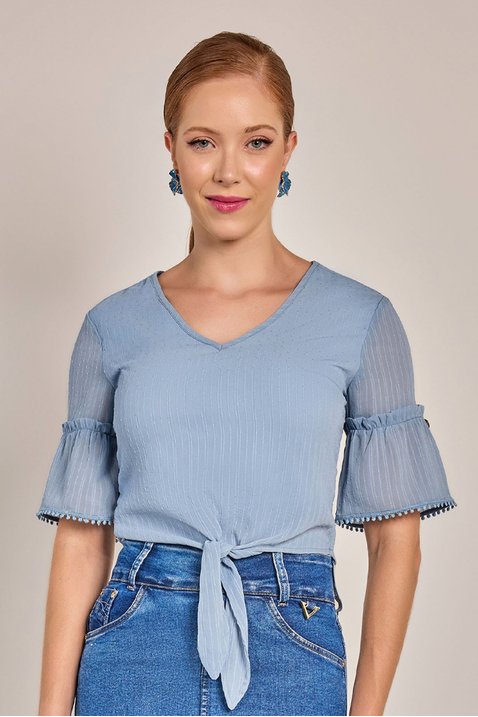 blusa azul plano com aviamento laura rosa jeans 3