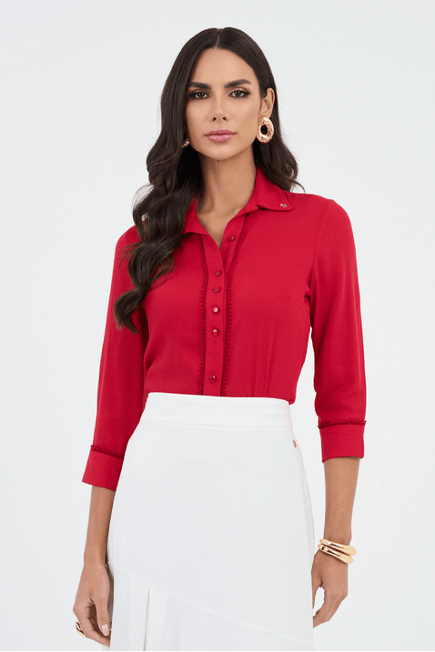 01 camisa vermelho plano mangas 3 4 com guipir