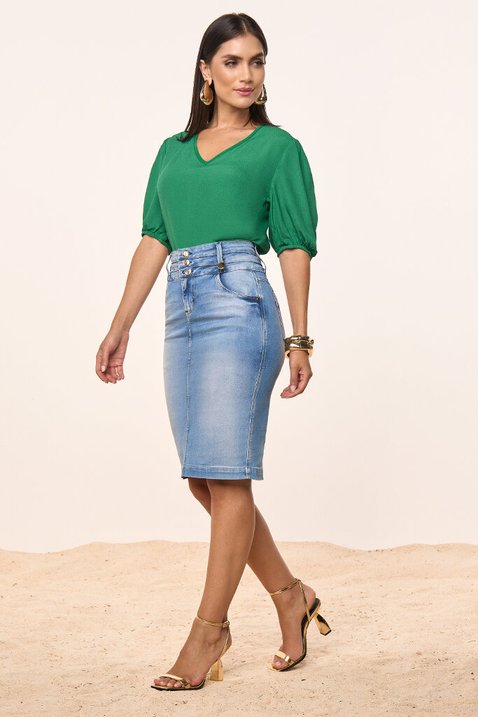 Saia Tradicional Jeans Com Botões Titanium Jeans