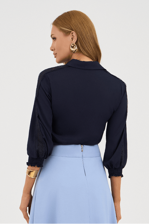 camisa azul marinho plano mangas rendadas via tolentino 2