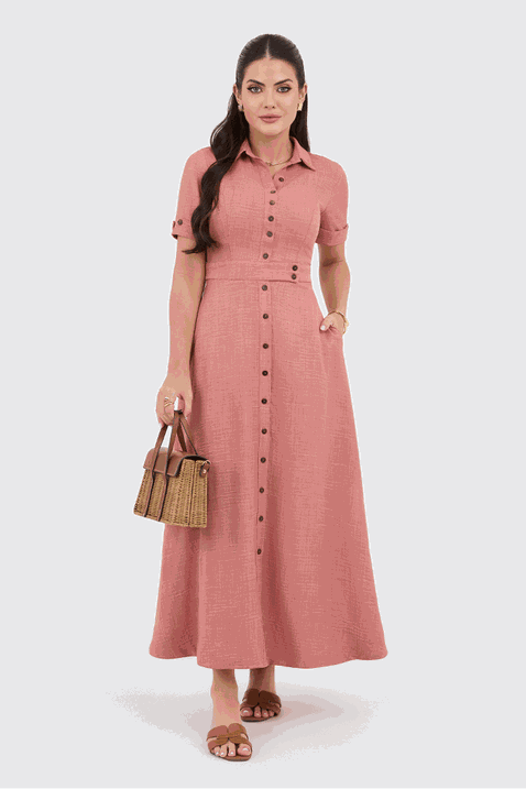 Vestido Goiaba Longuete Godê Via Tolentino