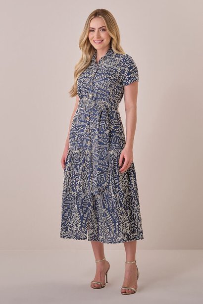 Vestido Azul Midi no Algodão Bordado Clara Tata Martello