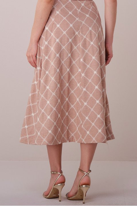 vestido marrom midi no crepe bordado melissa tata martello 1