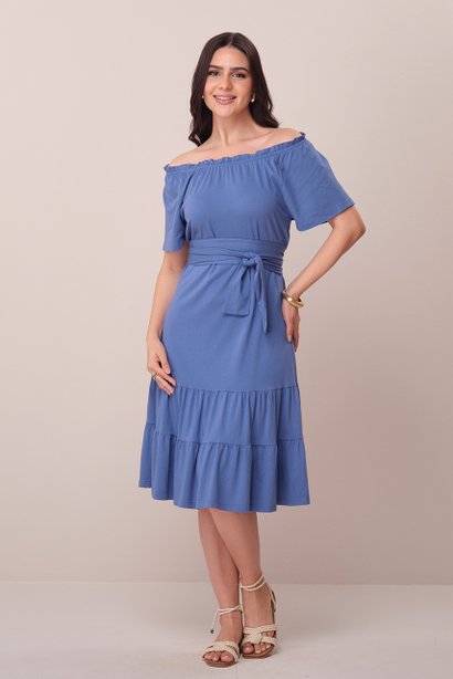 Vestido Azul Curto na Malha Comfy Raiane Tatá Martello