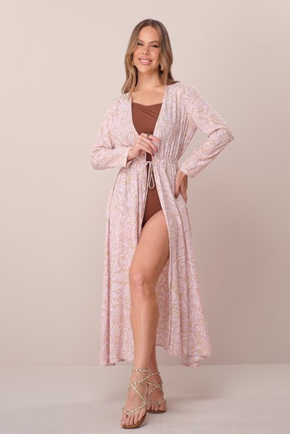 Saída de Praia Bege Maxi Midi na Viscose Marina Tatá Martello