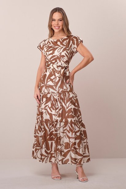 Vestido Marrom Longo no Algodão Fluido Regina Tata Martello