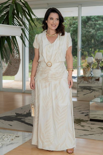 Vestido Bege Longo Estampado Kauly