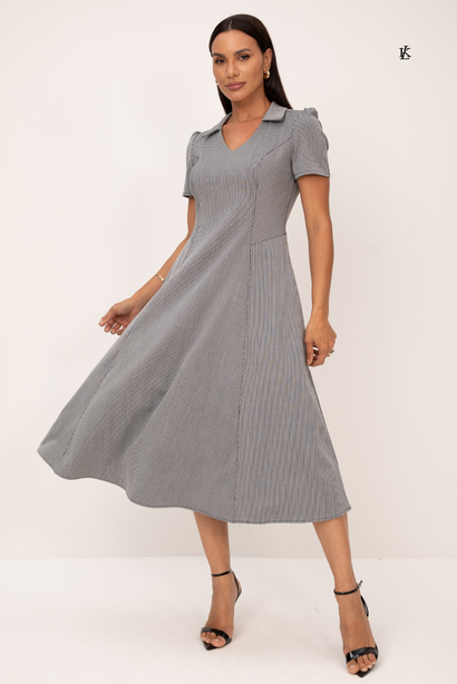 Vestido Midi de Alfaiataria Listras Preto Selma Lekazis