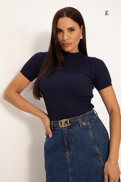 Blusa de Tricot Meia Gola Marinho Priscila Lekazis