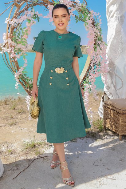 vestido verde mid manga curta 1