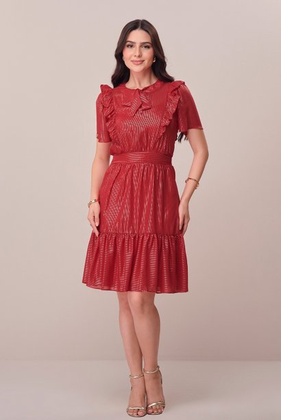 Vestido Vermelho Curto no Crepe com Brilho Alissa Tatá Martello