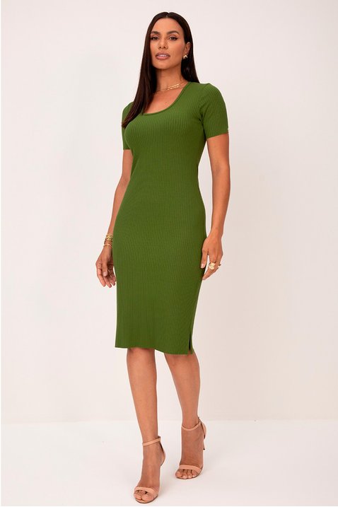 vestido verde musgo canelado classico monize lekazis 8