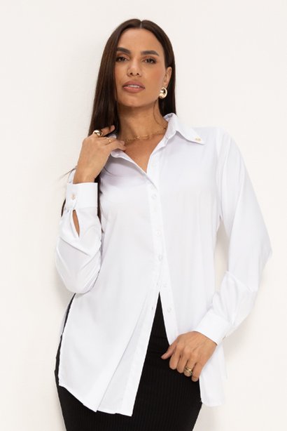 Camisa Branca Alongada de Tricoline Amélia Lekazis
