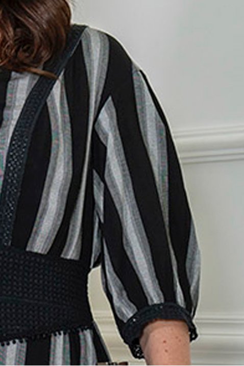 vestido preto listrado midi kauly 7