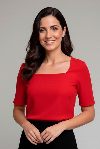 T-Shirt Vermelho Tricô Giovana Lisa Decote Quadrado Manga Curta VicSim