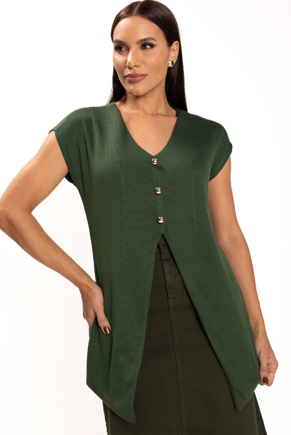 Colete de Malha Tricot Verde Militar Jaqueline Lekazis